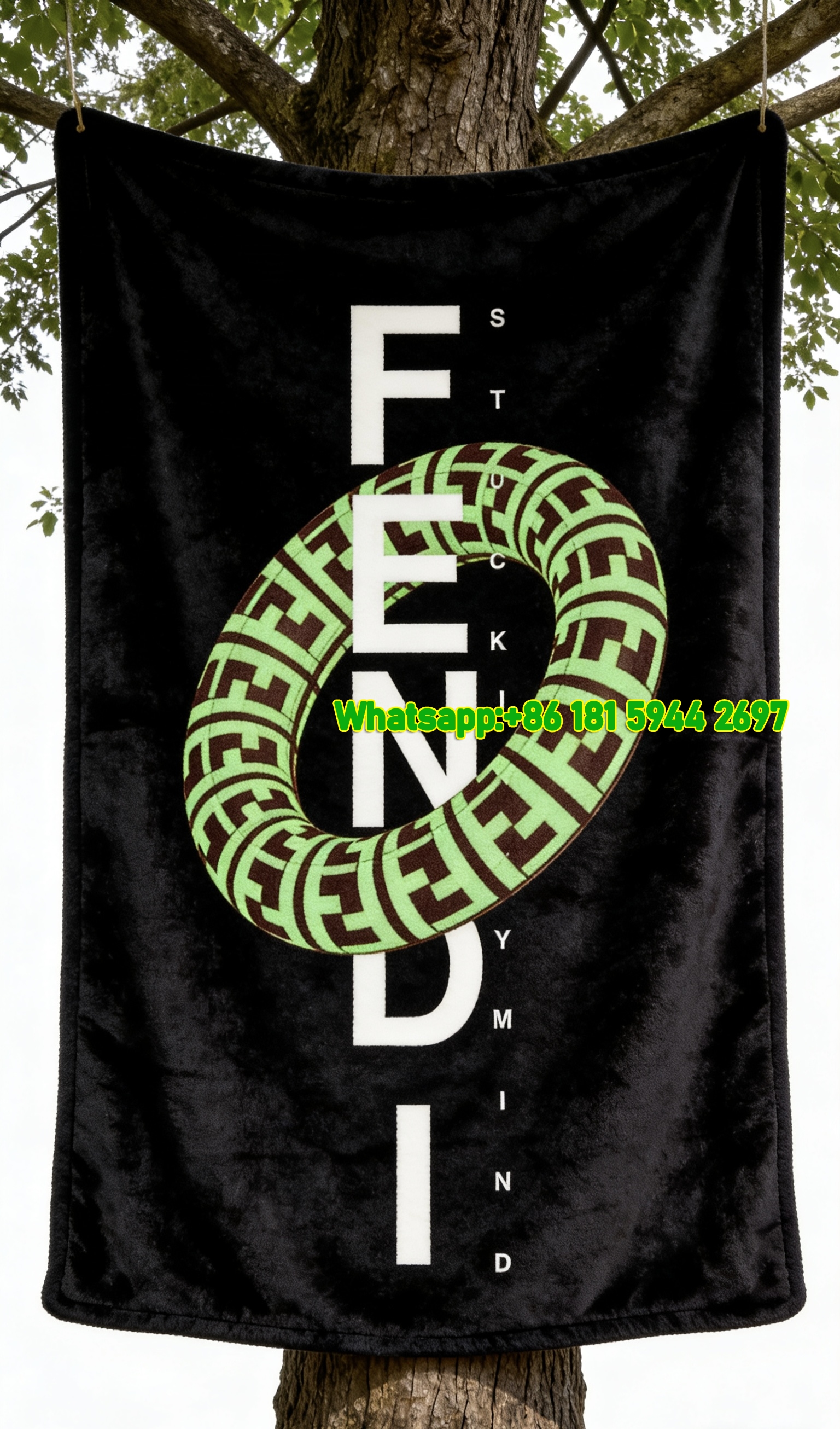 Fendi Neon Green FF Monogram Flannel Sofa Throw Blanket IMG_9399